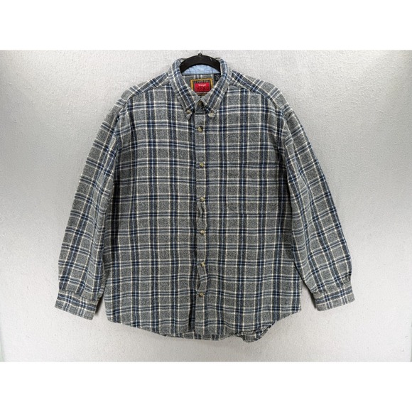 Wrangler Other - Vtg Wrangler Hero Flannel Shirt Mens Size L Gray Blue Cowboy Western Workwear